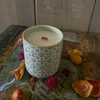 Kaars Tara - Lichtblauw-Wit- Houten lont